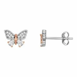 PRIMROSE Two-Tone Sterling Silver & Cubic Zirconia Butterfly Earrings Two Tone Gold