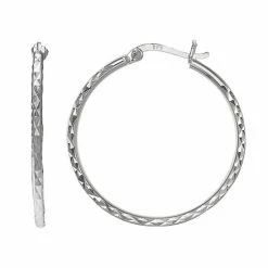 PRIMROSE Sterling Silver Textured Hoop Earrings