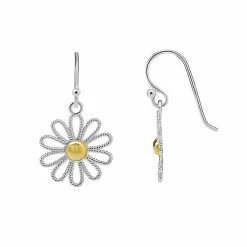 PRIMROSE Two Tone Sterling Silver Textured Flower Drop Earrings