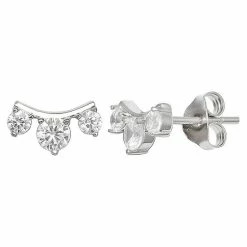 PRIMROSE Sterling Silver Curved Bar Cubic Zirconia Stud Earrings