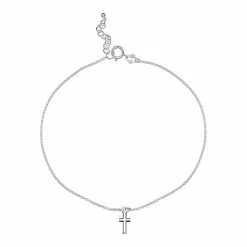 PRIMROSE Polished Oxidized Sterling Silver Cross Drop Anklet