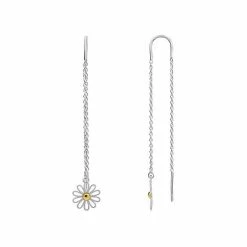 PRIMROSE Two Tone Sterling Silver Daisy Threader Drop Earrings