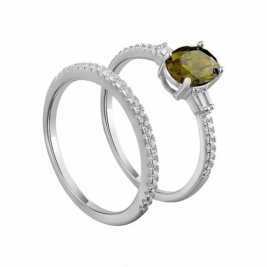PRIMROSE Sterling Silver Oval Green Cubic Zirconia Ring Duo Set - Image 2