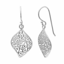 PRIMROSE Sterling Silver Filigree Leaf Drop Earrings