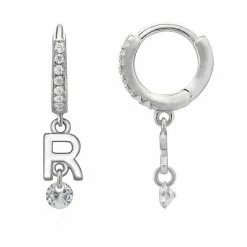 PRIMROSE Sterling Silver Initial Huggie Hoop Drop Earrings