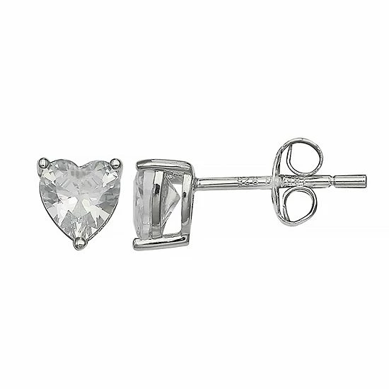 PRIMROSE Sterling Silver Cubic Zirconia Heart Stud Earrings