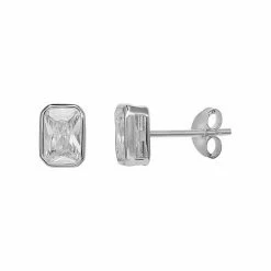 PRIMROSE Sterling Silver Baguette Cut Cubic Zirconia Stud Earrings