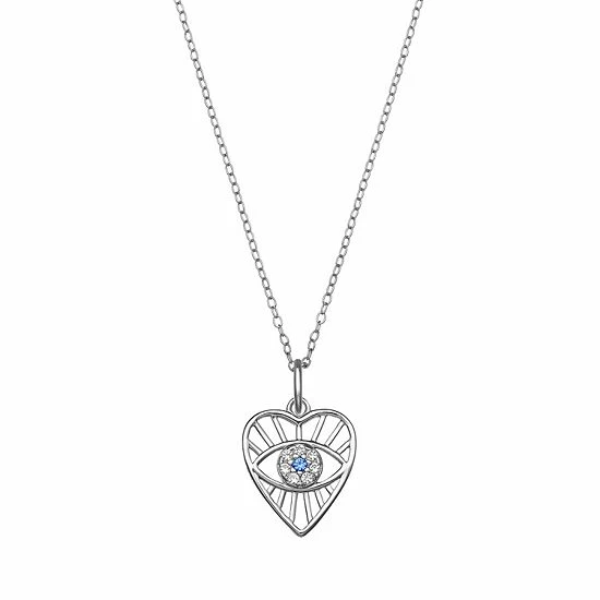 PRIMROSE Sterling Silver Blue Spinel Evil Eye Heart Pendant Necklace