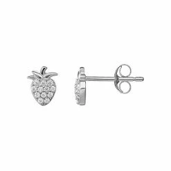 PRIMROSE Sterling Silver Cubic Zirconia Strawberry Stud Earrings