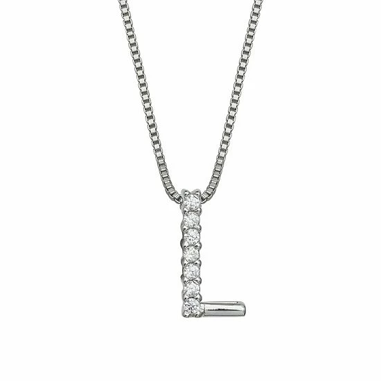 PRIMROSE Sterling Silver Cubic Zirconia Initial Pendant Necklace Silver Tone Z - Image 18