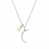 PRIMROSE Two Tone Sterling Silver Cubic Zirconia Crescent Moon & Star Pendant Necklace Two Tone Gold Clear