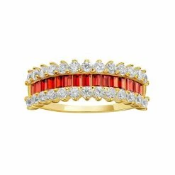 PRIMROSE 18k Gold Plated Red & White Cubic Zirconia Baguette Ring
