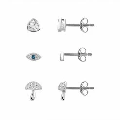 PRIMROSE Sterling Silver Cubic Zirconia Evil Eye Stud Earring Trio Set
