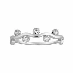 PRIMROSE Sterling Silver Cubic Zirconia Wave Ring Sterling And Clear