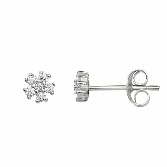 PRIMROSE Sterling Silver Cubic Zirconia Flower Stud Earrings - Image 2