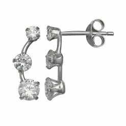 PRIMROSE Primrose Sterling Silver Cubic Zirconia Curved Wire Stud Earring