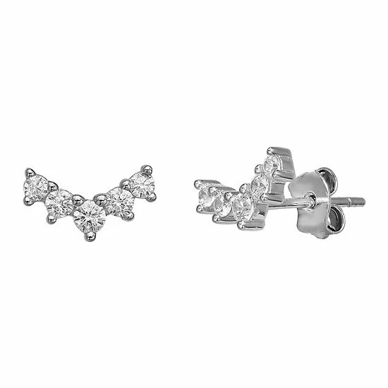 PRIMROSE Sterling Silver Graduated Cubic Zirconia Stud Earrings