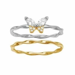 PRIMROSE Cubic Zirconia Butterfly & Twist Ring Set Sterling