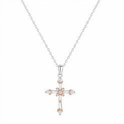 PRIMROSE Sterling Silver Cubic Zirconia Baguette Cross Pendant Necklace Gold Tone Clear