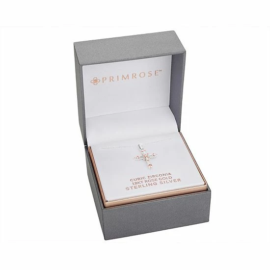 PRIMROSE Sterling Silver Cubic Zirconia Baguette Cross Pendant Necklace Gold Tone Clear - Image 2