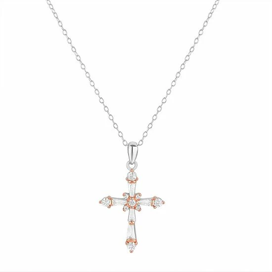 PRIMROSE Sterling Silver Cubic Zirconia Baguette Cross Pendant Necklace Gold Tone Clear - Image 5