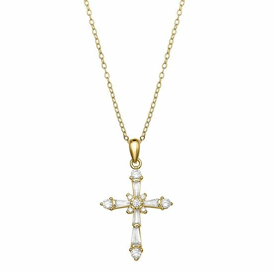 PRIMROSE Sterling Silver Cubic Zirconia Baguette Cross Pendant Necklace Gold Tone Clear - Image 6