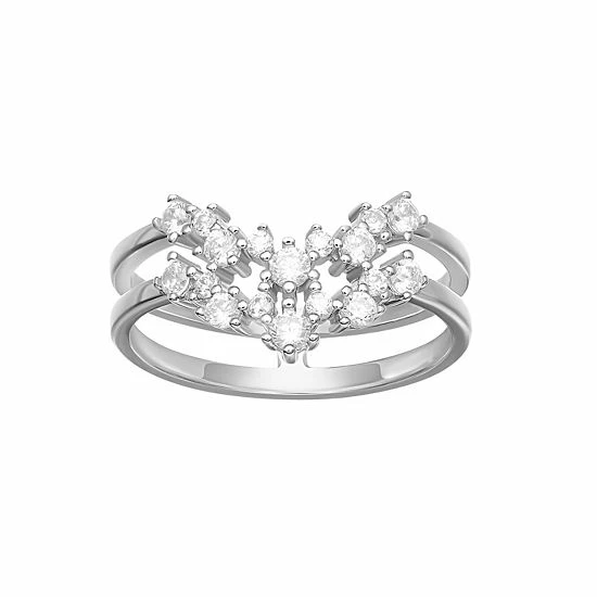 PRIMROSE Sterling Silver V-Shaped Cubic Zirconia Cluster Double Band Ring