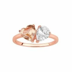 PRIMROSE 18k Rose Gold Over Silver Peach Crystal Heart & Cubic Zirconia Ring