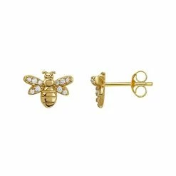 PRIMROSE 18k Gold Plated Cubic Zirconia Bee Stud Earrings