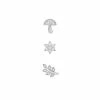 PRIMROSE Sterling Silver Cubic Zirconia Mushroom, Flower, & Leaf Stud Assorted 3-Pack Single Earrings Set