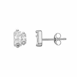 PRIMROSE Sterling Silver Double Baguette Cubic Zirconia Stud Earrings
