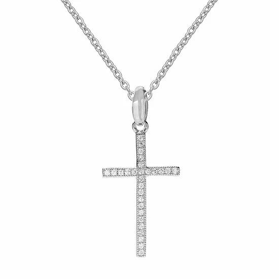 PRIMROSE Sterling Silver Cubic Zirconia Cross Pendant Necklace