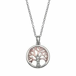 PRIMROSE Two-Tone 18k Rose Gold Over Silver Cubic Zirconia Family Tree Pendant Necklace