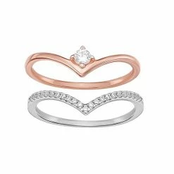 PRIMROSE Two Tone Sterling Silver V-Shaped Ring Duo Set