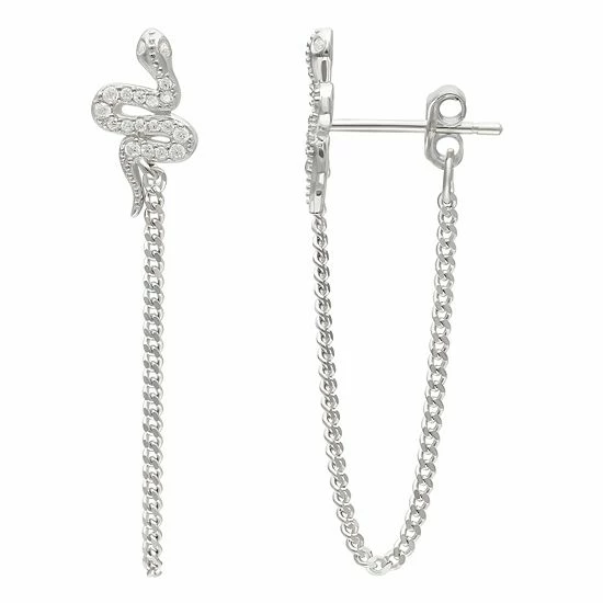 PRIMROSE Sterling Silver Cubic Zirconia Snake Chain Drop Earrings