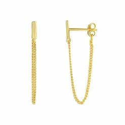PRIMROSE 18k Gold Over Silver Bar & Chain Front-Back Earrings