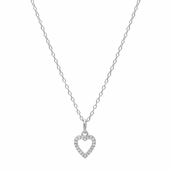 PRIMROSE Sterling Silver Pave Cubic Zirconia Open Heart Pendant Necklace