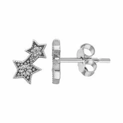 PRIMROSE Sterling Silver Cubic Zirconia Double Star Stud Earrings