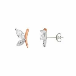 PRIMROSE Two Tone Sterling Silver Cubic Zirconia Butterfly Stud Earrings