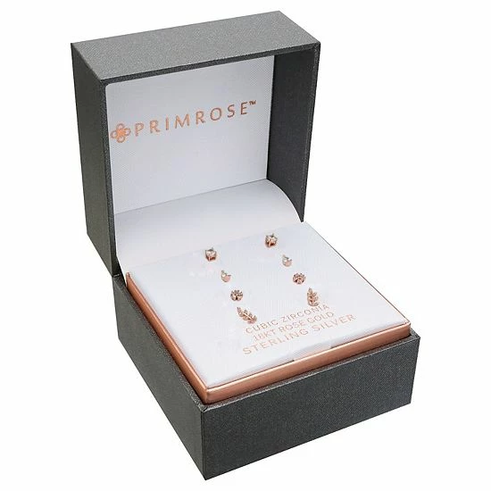 PRIMROSE 4-Pair 18k Gold Over Silver Cubic Zirconia Stud Earring Set - Image 2