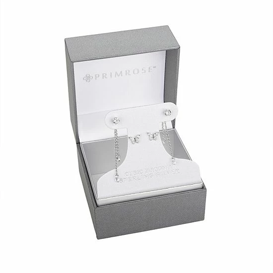 PRIMROSE Sterling Silver Cubic Zirconia Dangle & Butterfly Stud Earring Duo Set - Image 2