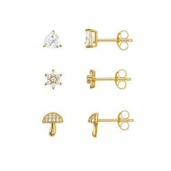 PRIMROSE Gold Plated Cubic Zirconia Mushroom Earring Trio Set
