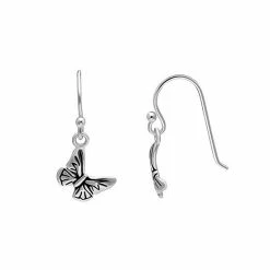 PRIMROSE Sterling Silver Textured Butterfly Drop Earrings