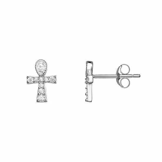 PRIMROSE Sterling Silver Cubic Zirconia Cross Stud Earrings