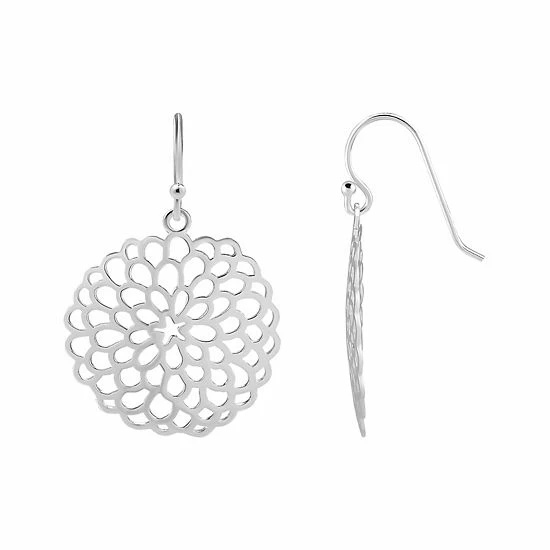 PRIMROSE Sterling Silver Filigree Disc Drop Earrings