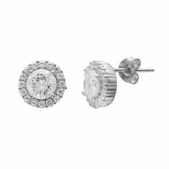 PRIMROSE Sterling Silver Cubic Zirconia Halo Stud Earrings
