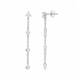 PRIMROSE Sterling Silver White Opal & Cubic Zirconia Linear Drop Earrings