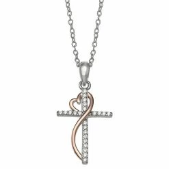PRIMROSE Two Tone Cubic Zirconia Cross Necklace