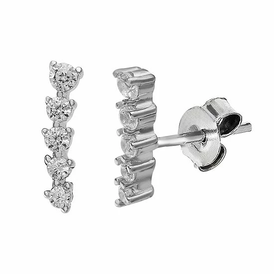 PRIMROSE Sterling Silver Cubic Zirconia Graduated Bar Earring
