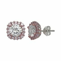 PRIMROSE Sterling Silver Cubic Zirconia Halo Stud Earrings Gold Tone